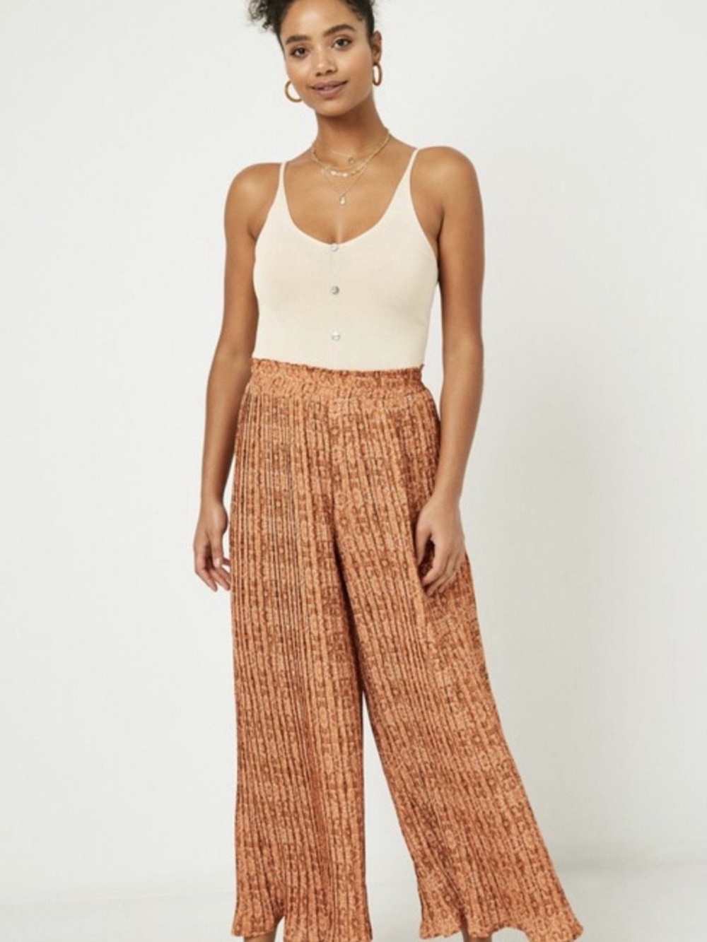 Rust Print Boho Wide Leg Pants